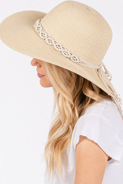 Collections by Fame Accessories - Braided Strap Straw Sun Hat