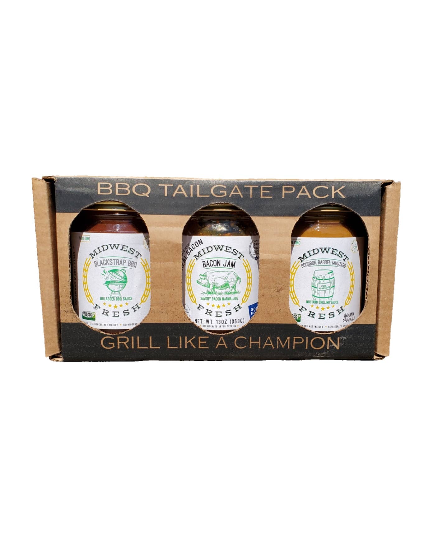 Midwest Fresh - Tailgate Pack Bacon Jam, Bourbon Mustard, Blackstrap BBQ