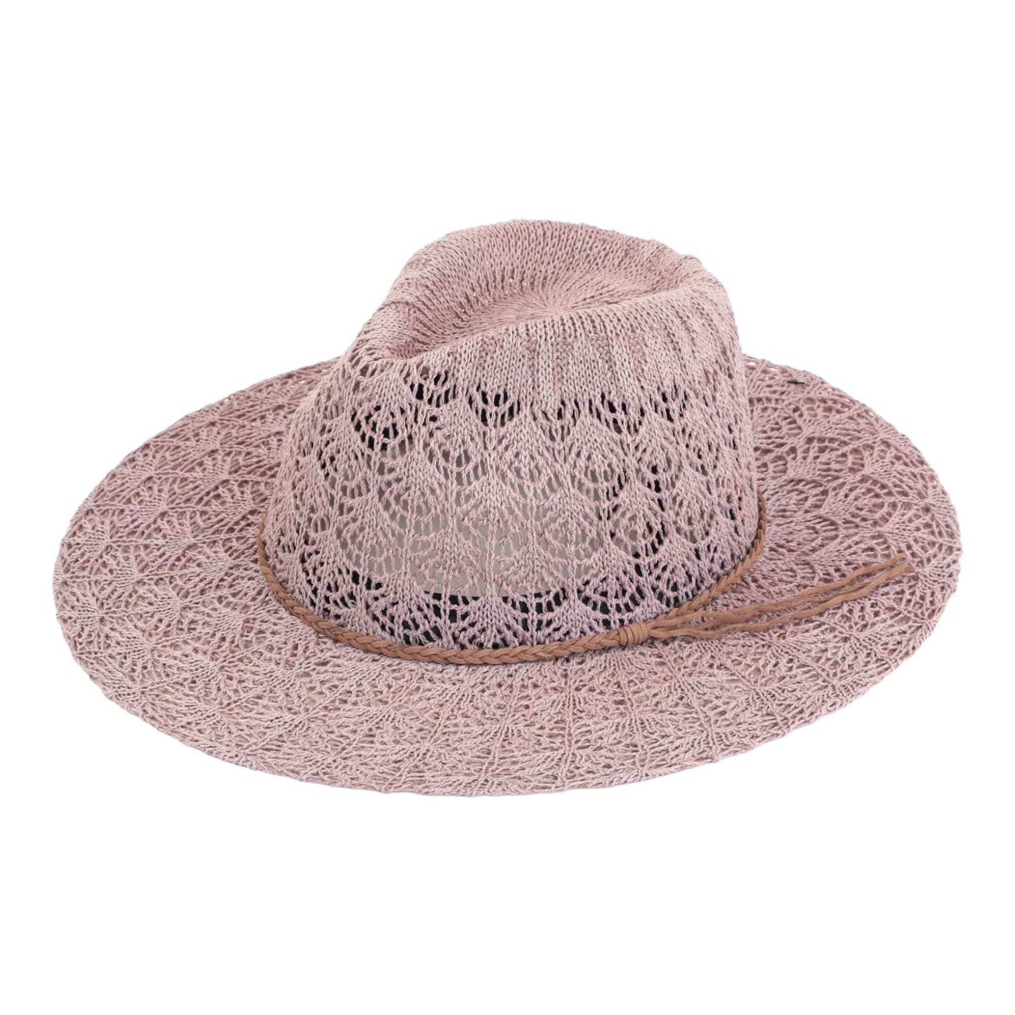 MiMi Wholesale - KP013 Horseshoe Lace With Braided Suede Trim Panama Hat