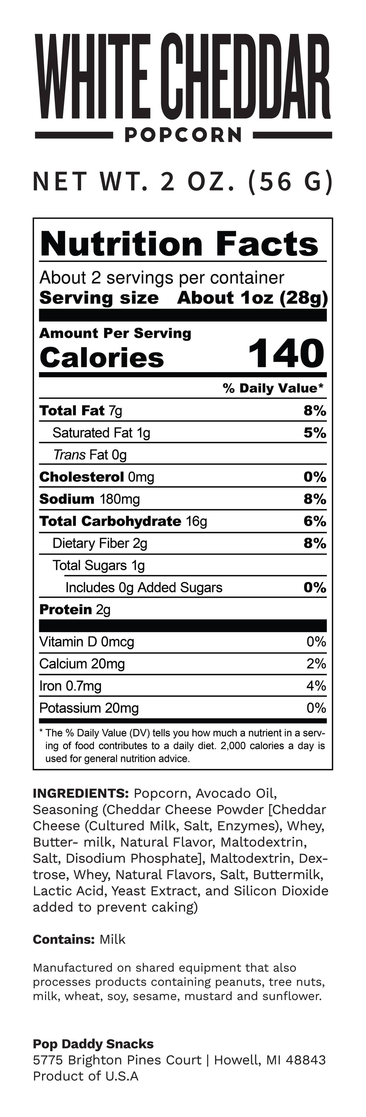 Pop Daddy Snacks - Flavored Popcorn - 2oz - Real White Cheddar
