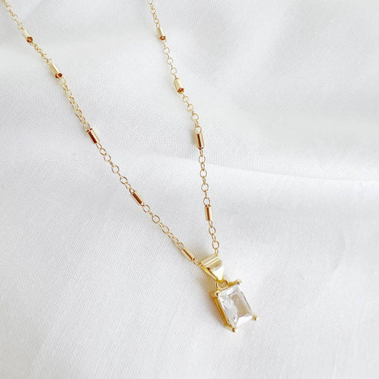 True by Kristy Jewelry - Goldie Clear CZ Pendant Necklace Gold Filled