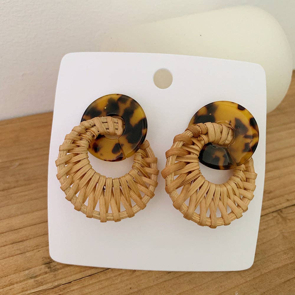 Dipped Shop - Leopard Round Rattan Acrylic Drop Earrings DPJE1714