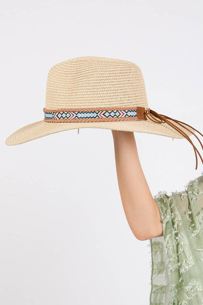 Hana - Woven Boho Aztec Pattern Band Summer Sun Hat