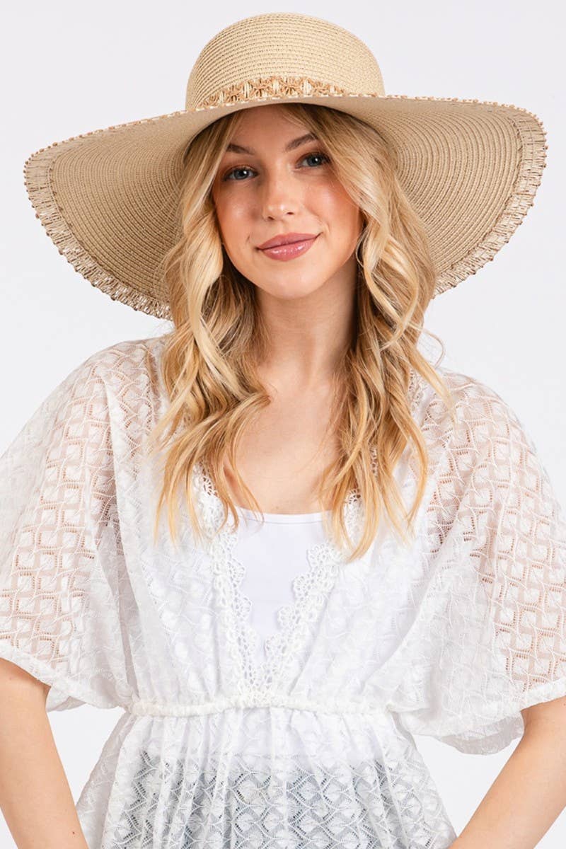 Collections by Fame Accessories - Edge Band Woven Detail Wide Sun Hat