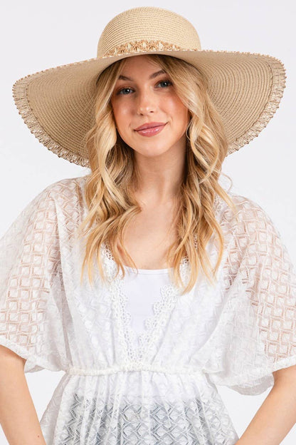 Collections by Fame Accessories - Edge Band Woven Detail Wide Sun Hat