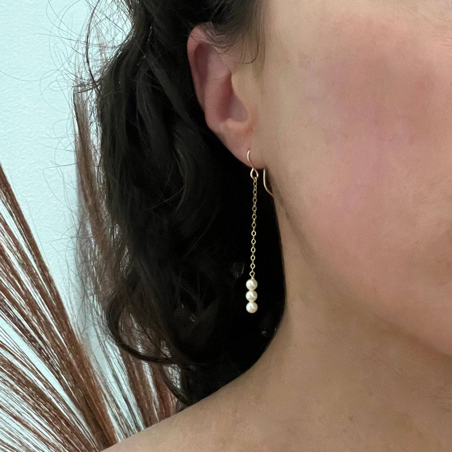 Sela+Sage - 3 Pearl Drop Earrings, Long Pearl Dangle