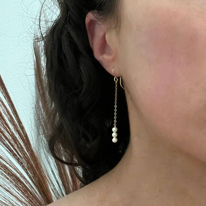 Sela+Sage - 3 Pearl Drop Earrings, Long Pearl Dangle