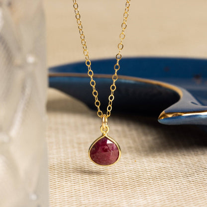 Soul & Little Rose - Ruby Teardrop Pendant Gold Necklace