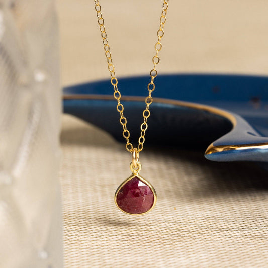 Soul & Little Rose - Ruby Teardrop Pendant Gold Necklace
