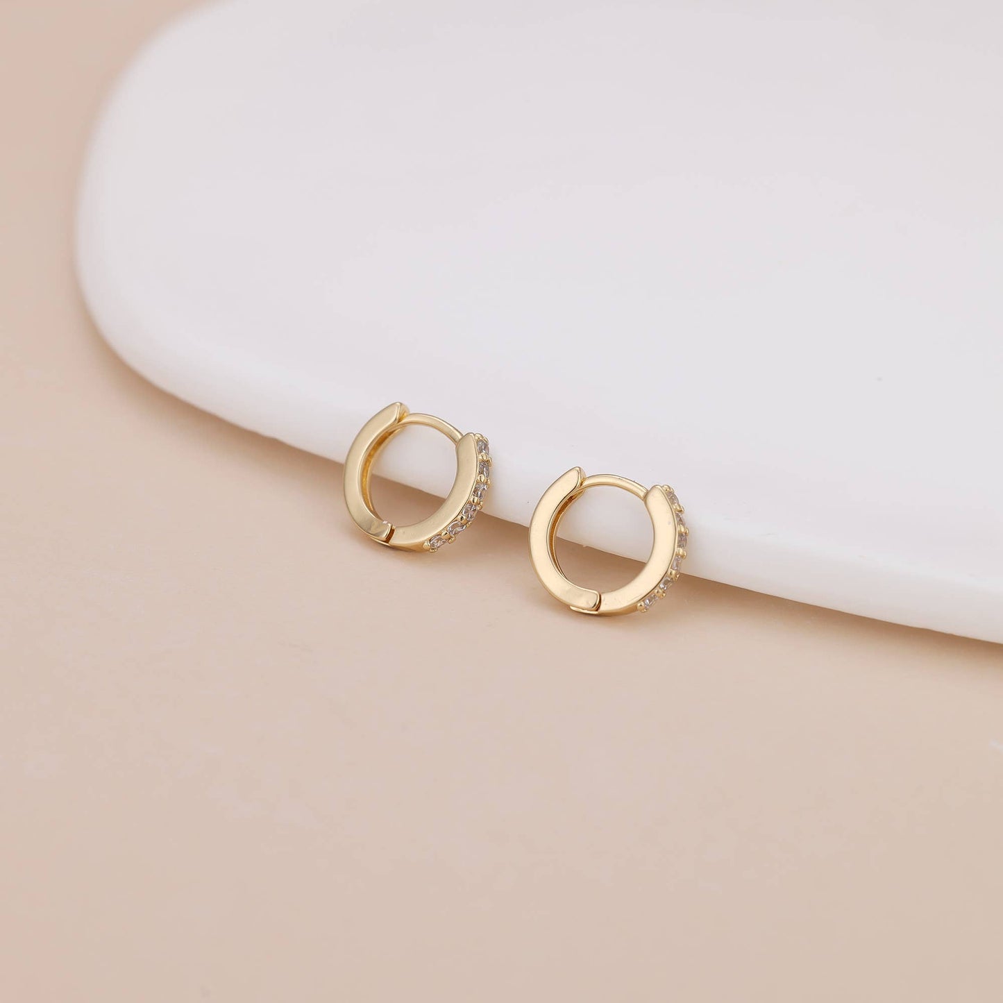 Melange Blanc - E162 paved huggie hoop earring, huggie earring, paved hoop