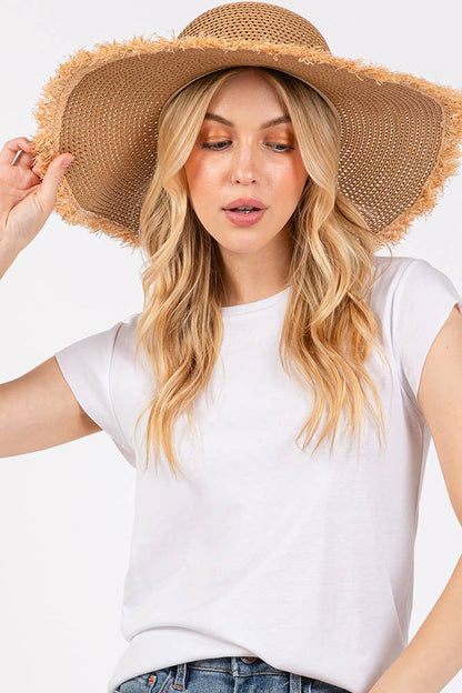 Hana - Frayed Edge Two Tone Floppy Summer Straw Hat