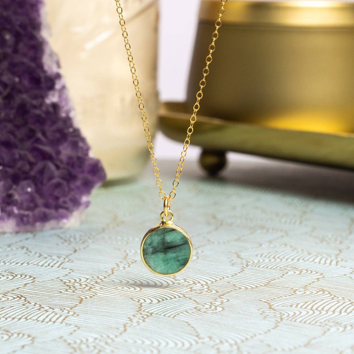 Soul & Little Rose - Emerald 14K Gold Filled Round Pendant Necklace