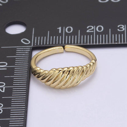 Aim Eternal - 24K Gold Filled Textured Croissant Adjustable Ring, Minimalist Everyday Dome Golden Ring S326