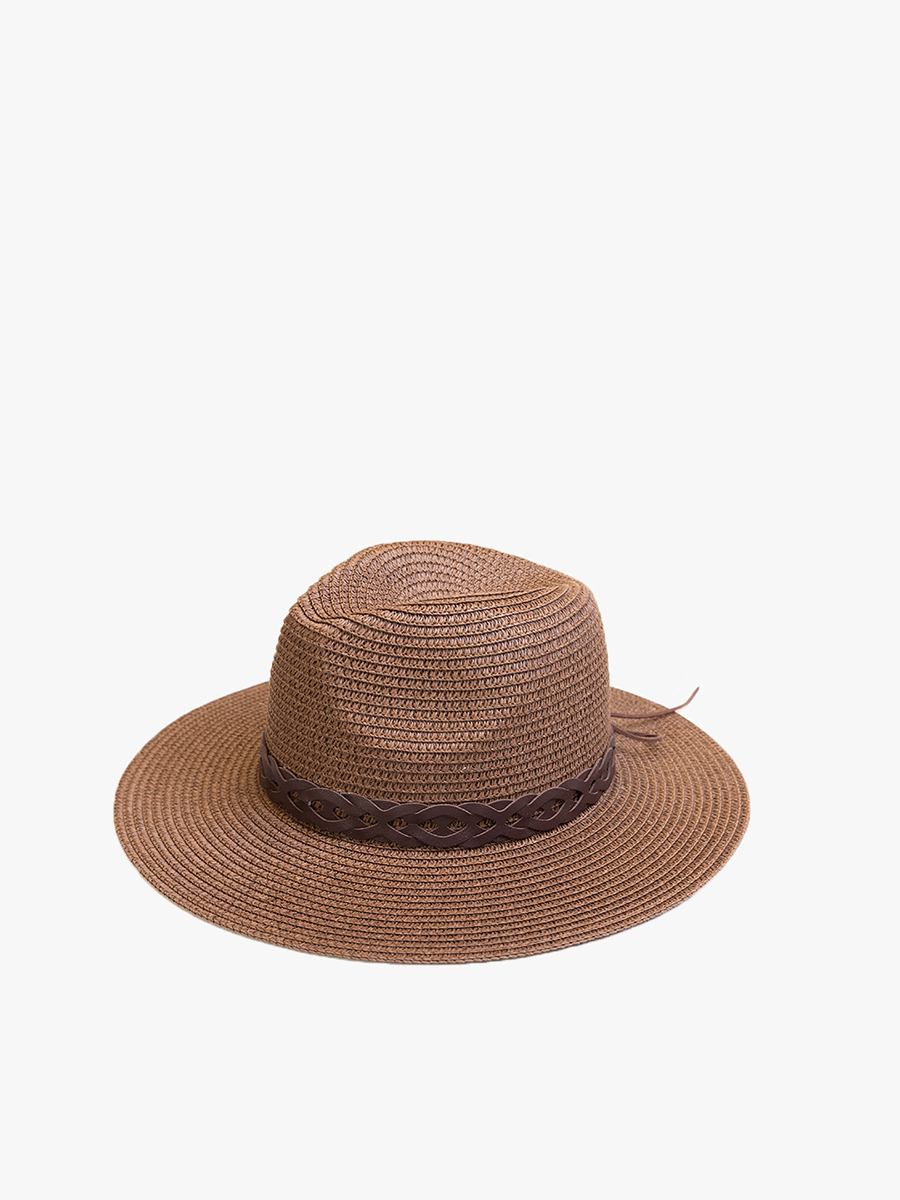 Jen & Co. - HAT2497 Mary Straw Fedora w/ Leather Chain Band