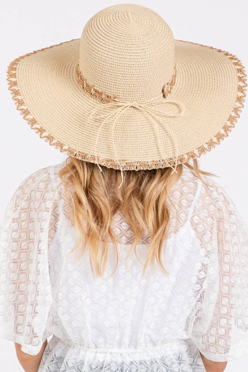 Collections by Fame Accessories - Edge Band Woven Detail Wide Sun Hat