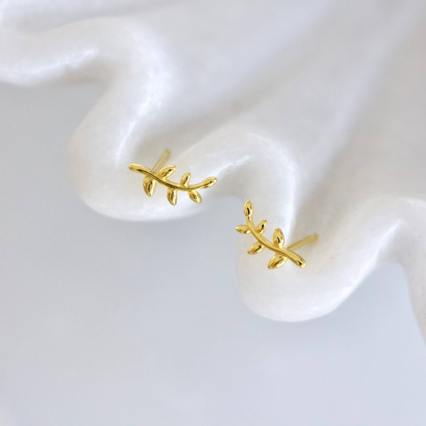Mesa Blue - Dainty Olive Branch Earrings -Hypoallergenic, Sterling Silve