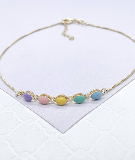 Milie Jewels - 18k Gold Filled Box Chain Anklet with Pastel Colored Enamel
