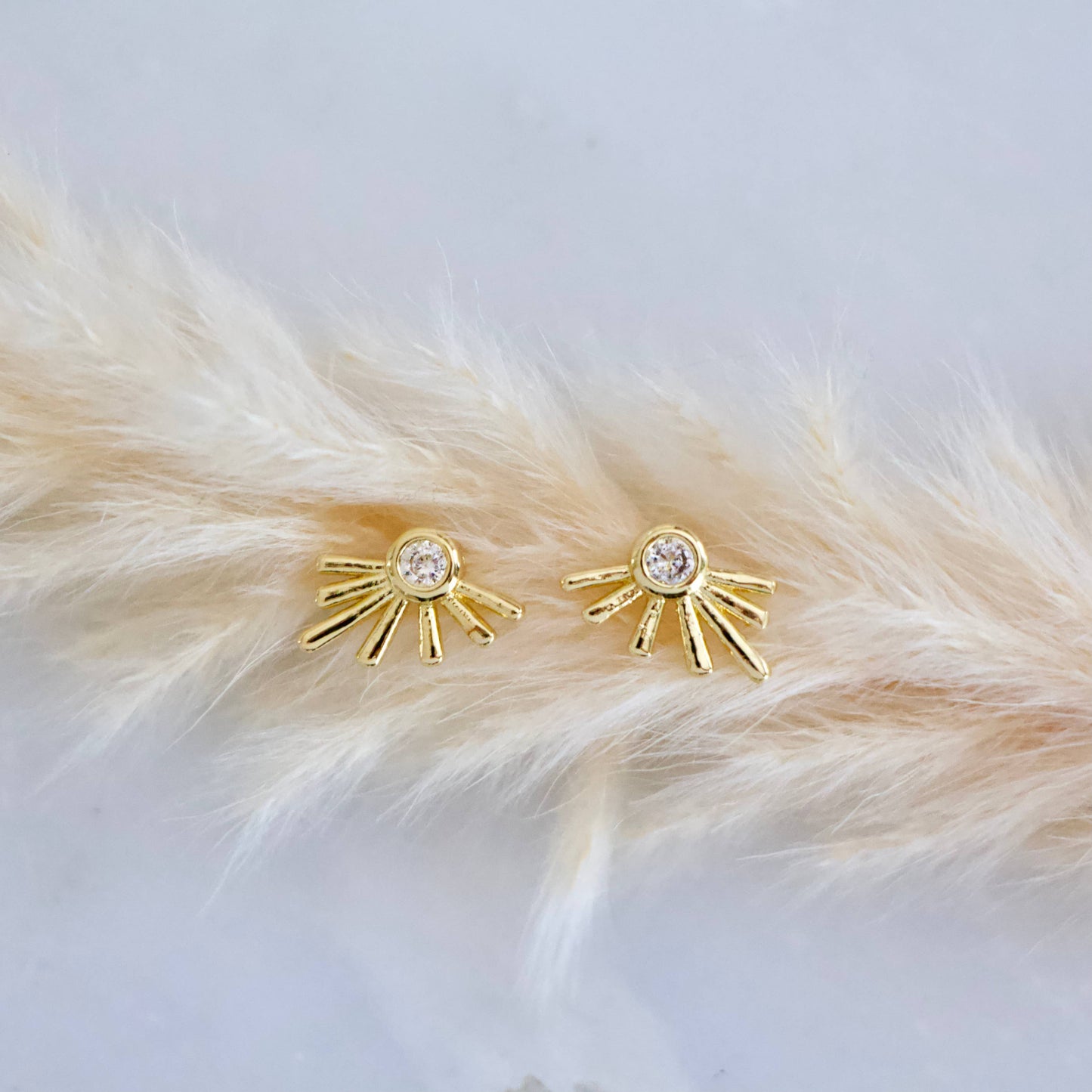 Mesa Blue - CZ Starburst Stud Earrings - Gold Plated Sterling Silver