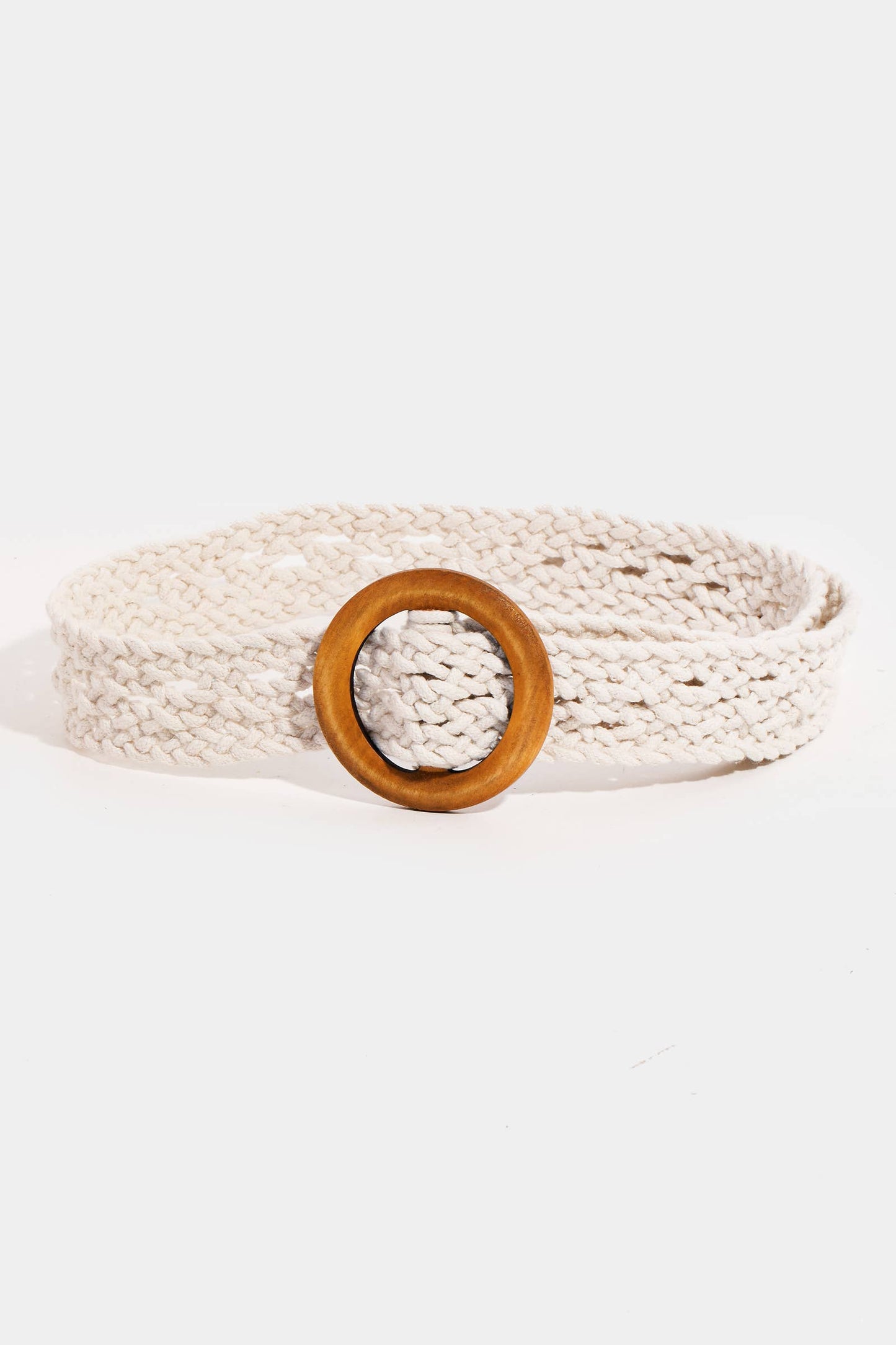 Collections by Fame Accessories - Round Wooden Buckle Braided Belt