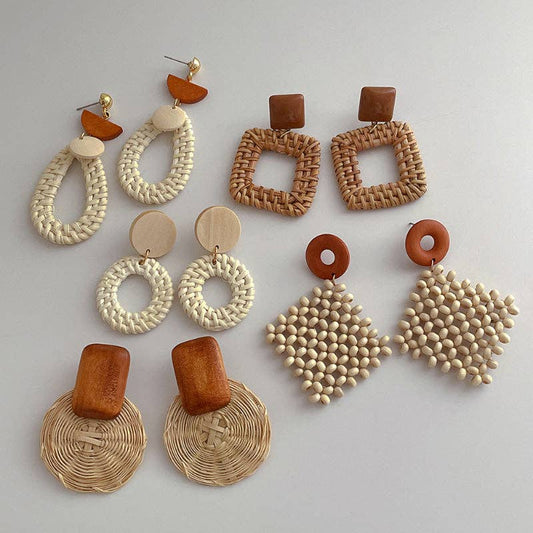 Dipped Shop - Wooden Vintage Rattan Elegant Earrings DPJE1802