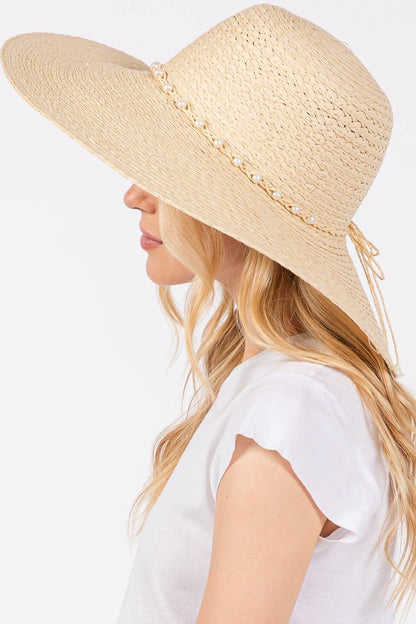 Collections by Fame Accessories - Braided Pearl Band Floppy Sun Hat