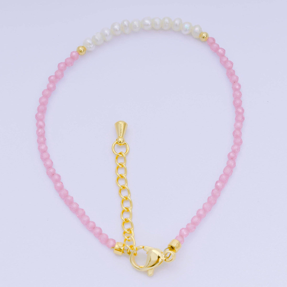 Aim Eternal - 24K Gold Filled Shell Pearl Multifaceted Natural Gemstone Bead 6.69 Inch Bracelet w. Extender | WA-03695 ~ WA-03717