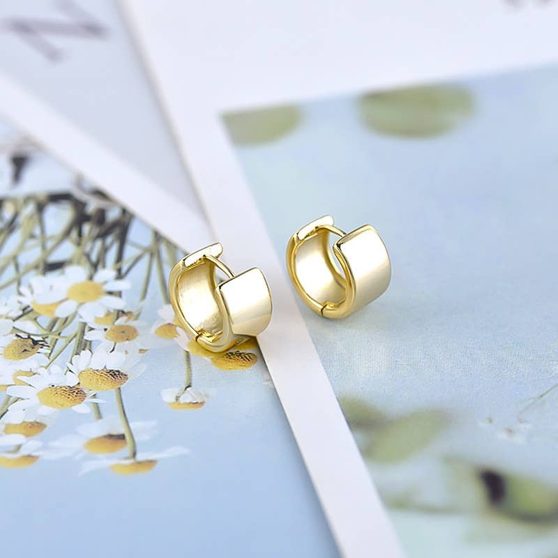 Melange Blanc - E233 wide huggie hoops, gold wide huggie, gold hoops