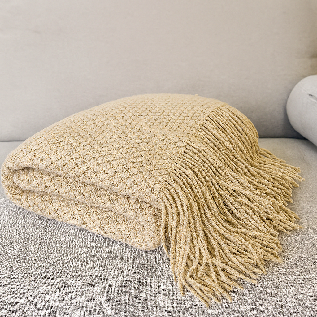 Fennco Styles - Knit Textured 50"x60" Throw Blanket with Fringe