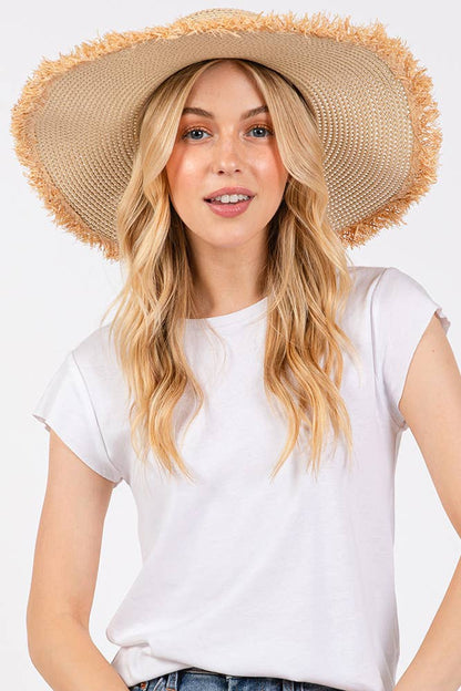 Hana - Frayed Edge Two Tone Floppy Summer Straw Hat