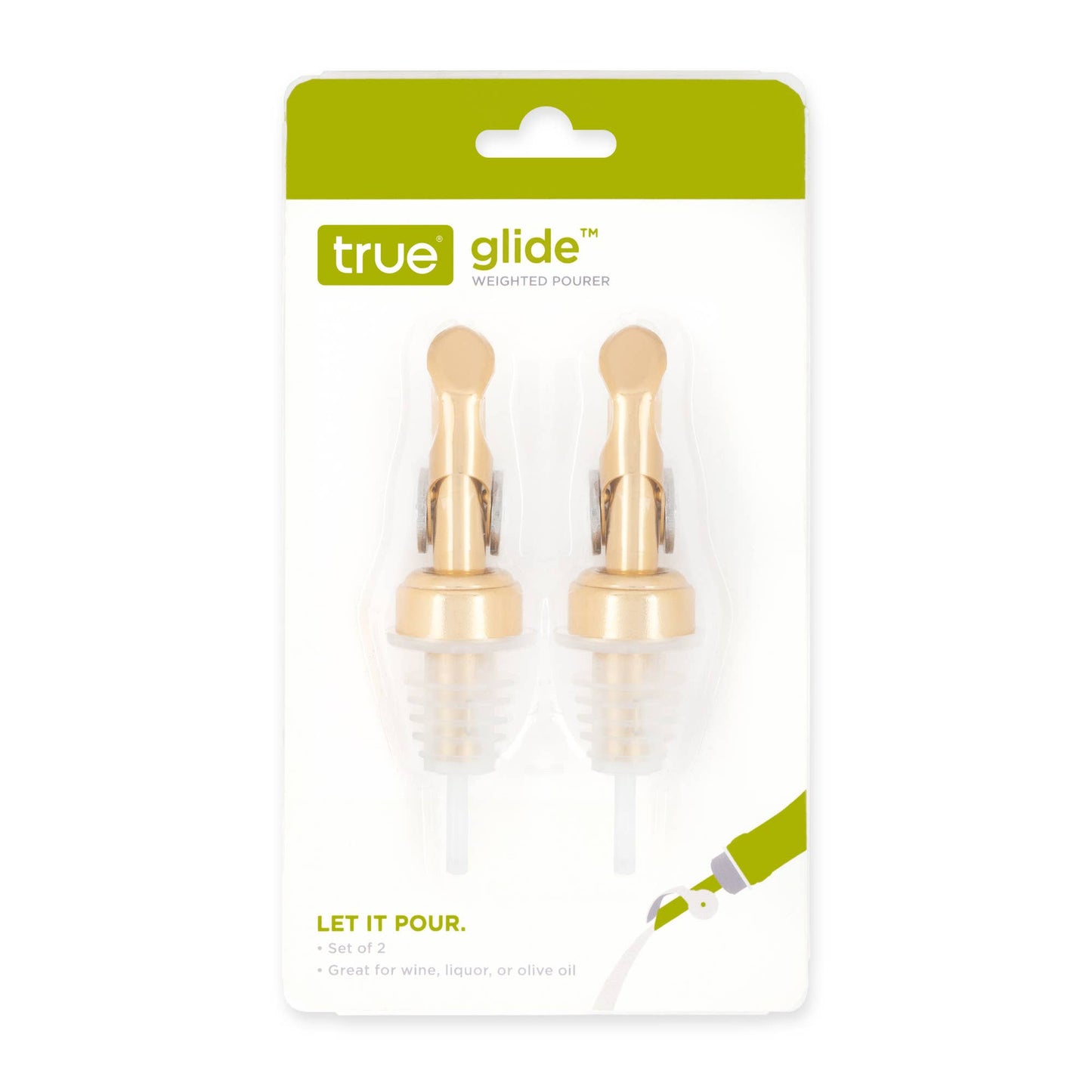 TRUE - Glide Gold-Finish Weighted Bottle Pourers - Set of 2
