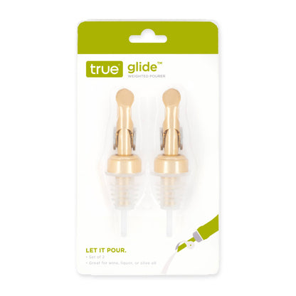 TRUE - Glide Gold-Finish Weighted Bottle Pourers - Set of 2