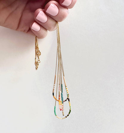 Ocean Breakup - Thin Beaded Necklace - Color Mix Collection