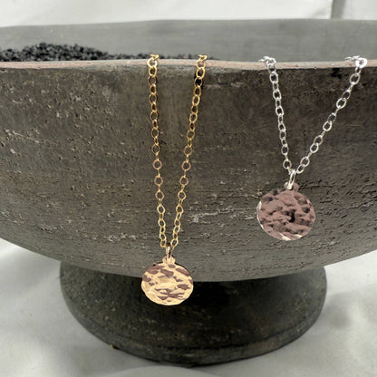 Sela+Sage - Hand Hammered Drop Necklace, Gold Filled Coin