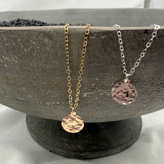 Sela+Sage - Hand Hammered Drop Necklace, Gold Filled Coin