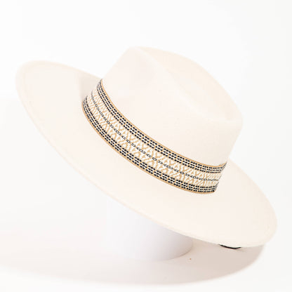 Collections by Fame Accessories - Flat Brim Boho Pattern Band Fedora Hat