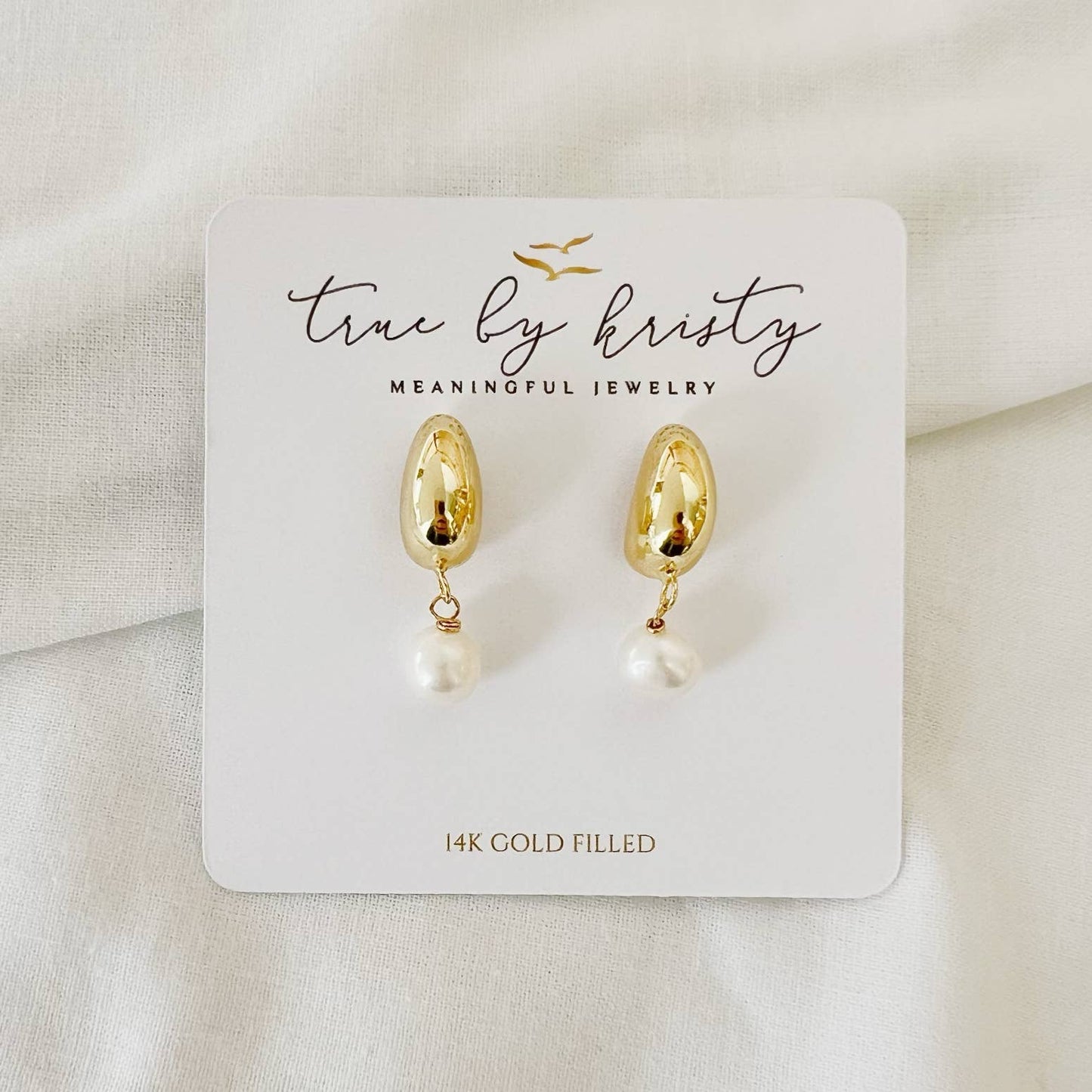 True by Kristy Jewelry - Kira Freshwater Pearl Dome Studs Earrings Gold Filled
