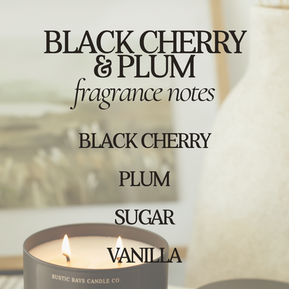 RR102 Rustic Rays Candle Co. - Black Cherry & Plum 12 oz Soy Candle - Home Decor & Gifts