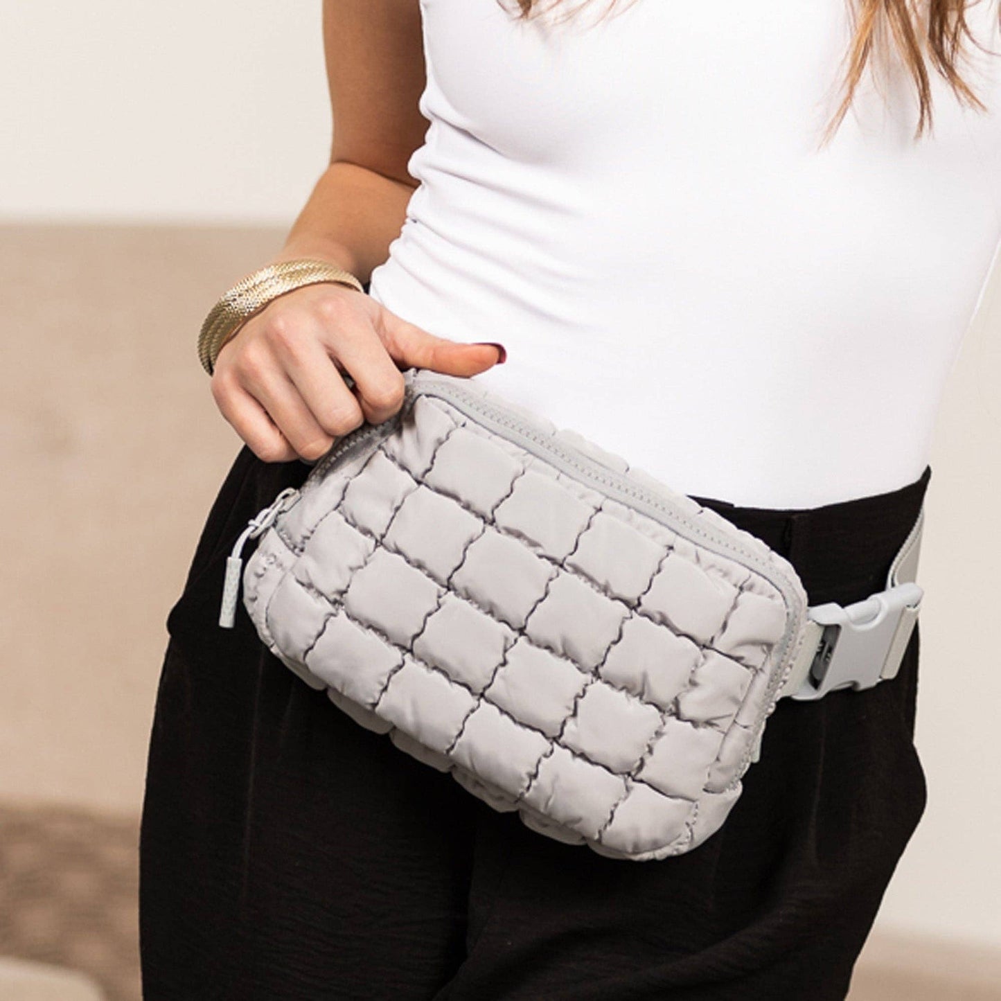 Aili's Corner - Evyn Quilted Puffer Sling Crossbody Belt Bum Fanny Waist Bag