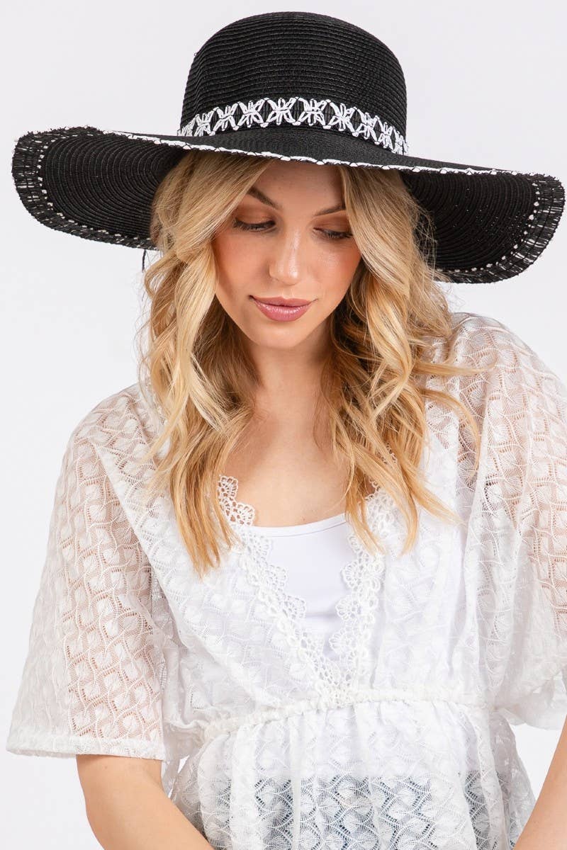 Collections by Fame Accessories - Edge Band Woven Detail Wide Sun Hat