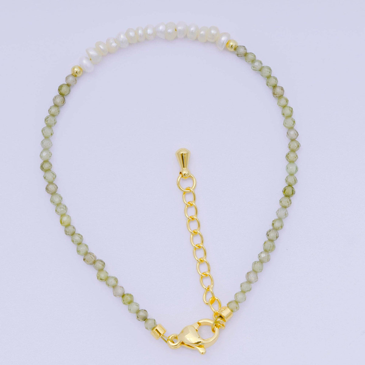 Aim Eternal - 24K Gold Filled Shell Pearl Multifaceted Natural Gemstone Bead 6.69 Inch Bracelet w. Extender | WA-03695 ~ WA-03717
