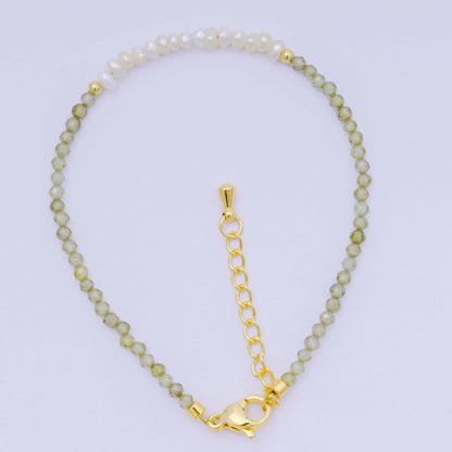 Aim Eternal - 24K Gold Filled Shell Pearl Multifaceted Natural Gemstone Bead 6.69 Inch Bracelet w. Extender | WA-03695 ~ WA-03717