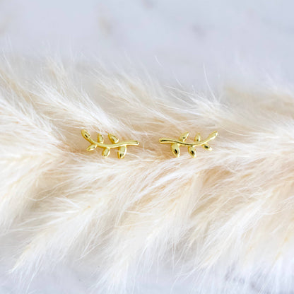 Mesa Blue - Dainty Olive Branch Earrings -Hypoallergenic, Sterling Silve