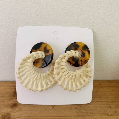Dipped Shop - Leopard Round Rattan Acrylic Drop Earrings DPJE1714