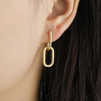Melange Blanc - E178 gold oval link chain huggie hoop dangle earrings
