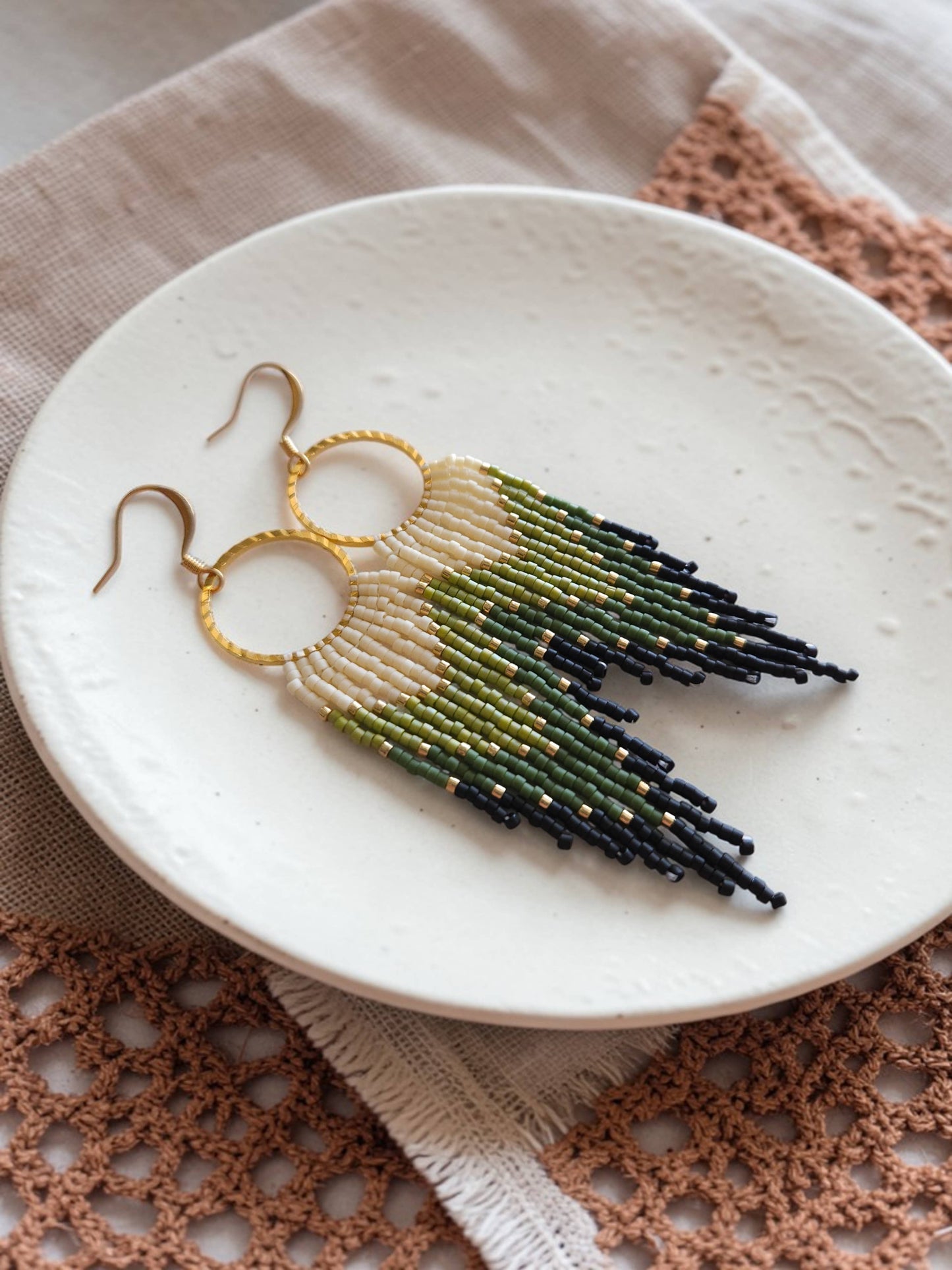Mountain Sun Creations - Gemma - Handwoven Green Fringe Hoop Earrings