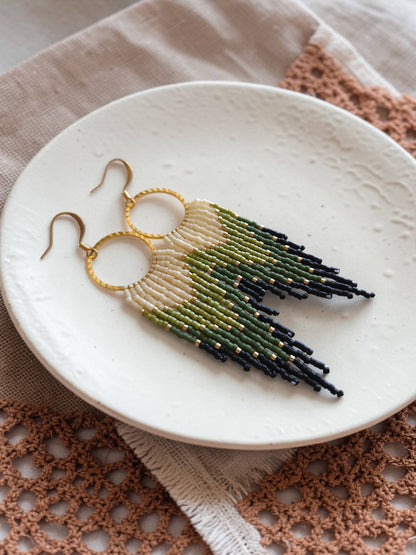 Mountain Sun Creations - Gemma - Handwoven Green Fringe Hoop Earrings