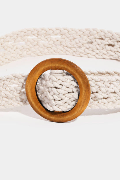 Collections by Fame Accessories - Round Wooden Buckle Braided Belt