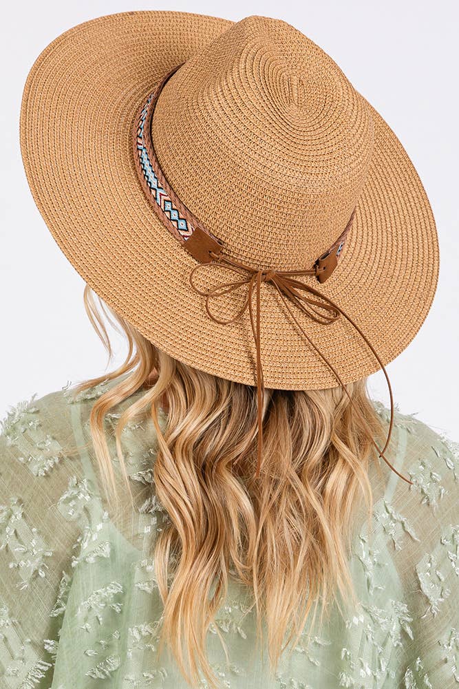 Hana - Woven Boho Aztec Pattern Band Summer Sun Hat