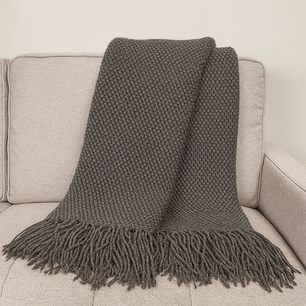 Fennco Styles - Knit Textured 50"x60" Throw Blanket with Fringe