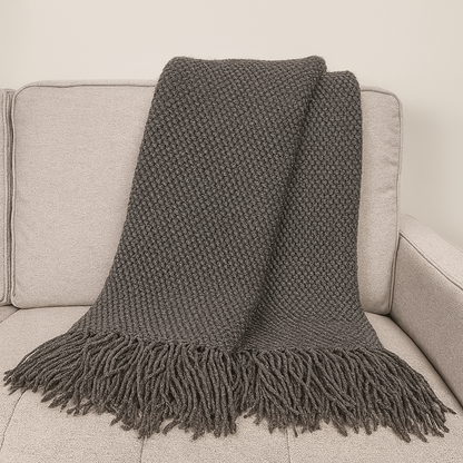 Fennco Styles - Knit Textured 50"x60" Throw Blanket with Fringe
